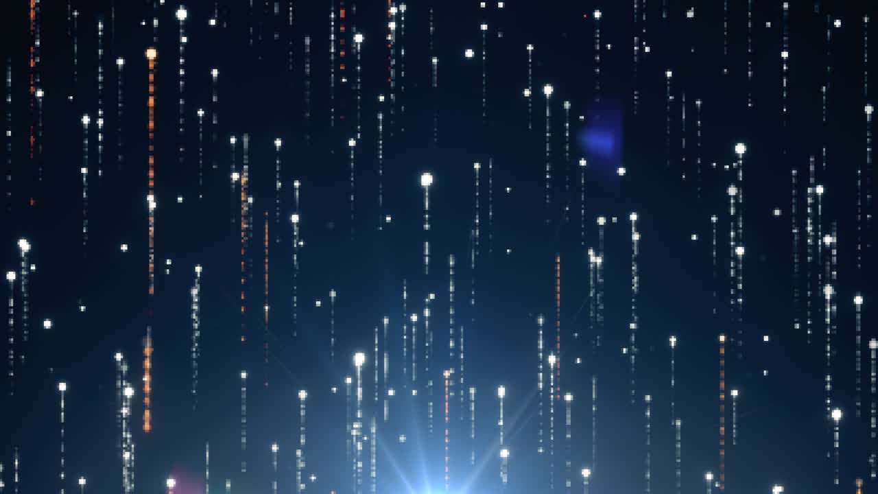 데이터 전송으로 빠르게 날아다니는 박이는 코드 입자의 애니메이션으로 추상적인 기술 배경, 원활한 루프 3d 렌더링, 현대적인 파란색 색 스트럼