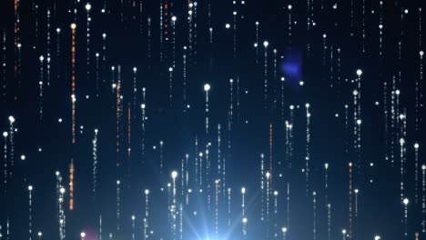 fondo de tecnología abstracta con animación de partículas de código parpadeantes de vuelo rápido como transferencia de datos. bucle sin costuras 3d render. espectro de color azul moderno