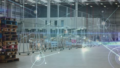 animation of network of connections over warehouse