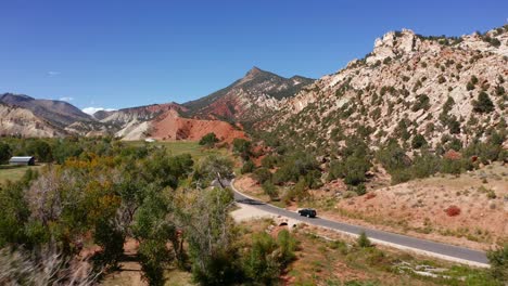 utah truck driving mountain drone shot reveal