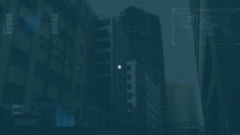 animation of network of connections with icons over graphs and network