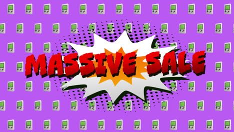 Animation-of-massive-sale-text-over-retro-vibrant-pattern-background