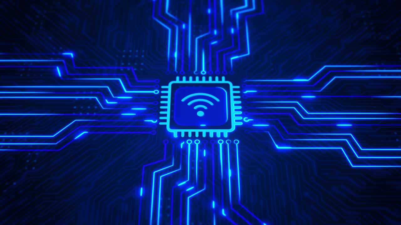 tecnologia di analisi del grande flusso di dati digitali intelligenza artificiale ai connessione alla rete wifi animazione del ciclo.