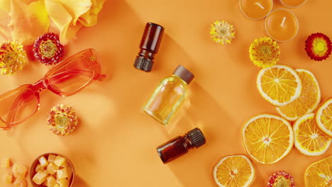 orange-themed aesthetic flat lay
