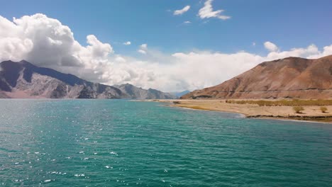 amazing drone footage of pangong lake, nestled high in the himalayas of ladakh, india