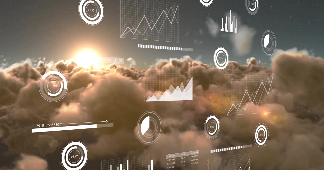Animation of stock market over cityscape