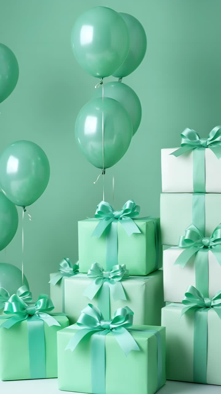 Video di sfondo di compleanno con palloncini e scatole regalo 4K