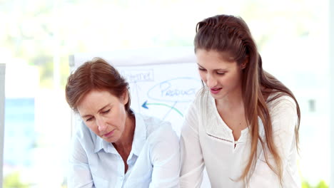 -Geschäftsfrauen-Arbeiten-Zusammen-Am-Schreibtisch