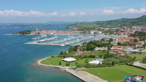 aerial view of the sports marina of the slovenian town of izola on the coast of the adriatic sea