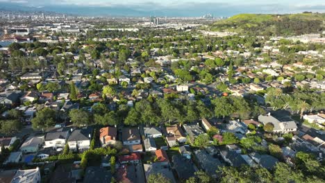 aerial view flying over residential neighbourhood at culver city, los angeles