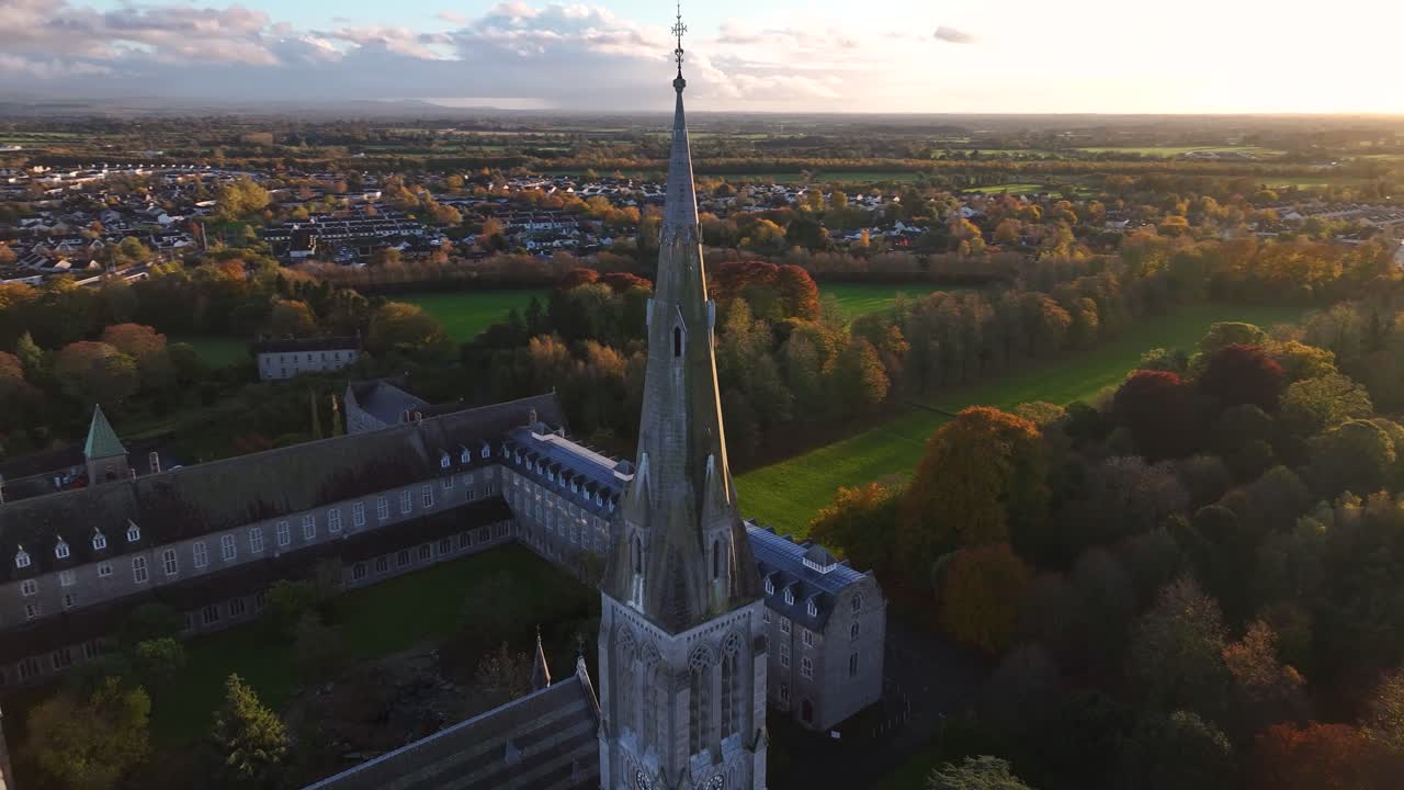 Tower of Old Chapel and St. Patrick's College during fall sunset. Beautiful day in Ireland
