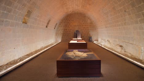 medieval remains inside the ancient peniscola castle in peniscola, castellon, spain