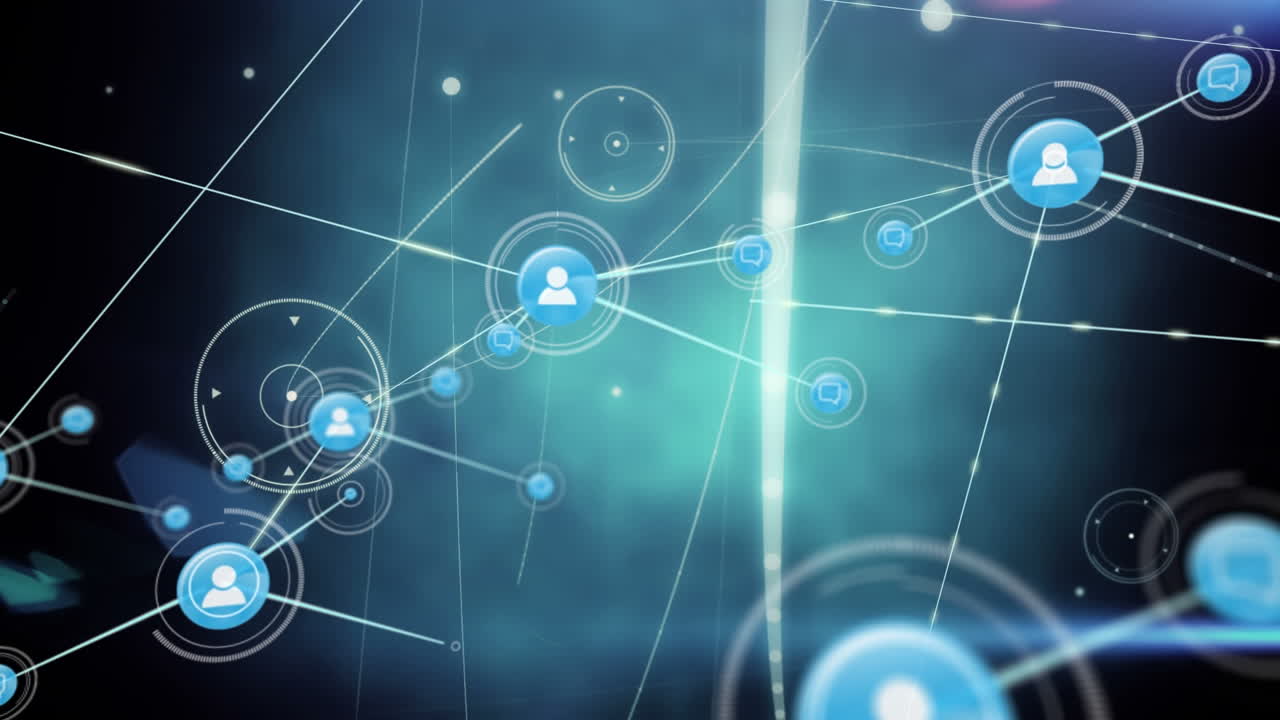 animación de la red de conexiones con las personas iconos sobre puntos brillantes