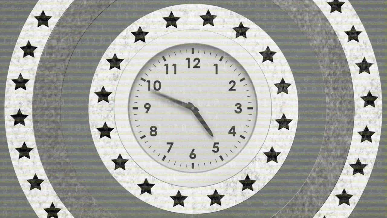 animación de un reloj que se mueve a un ritmo rápido círculos monocromáticos en blanco y negro girando