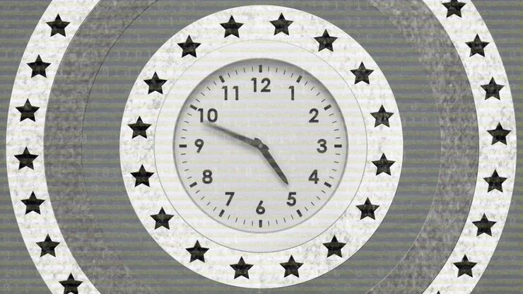 Animation of clock moving in fast pace black and white monochrome circles spinning