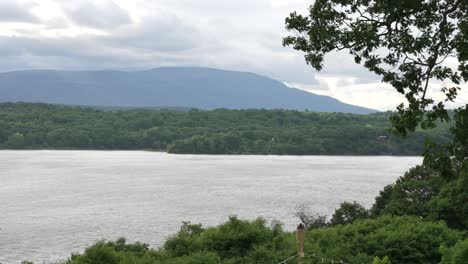 hillside view of new york hudson river and mountains in background