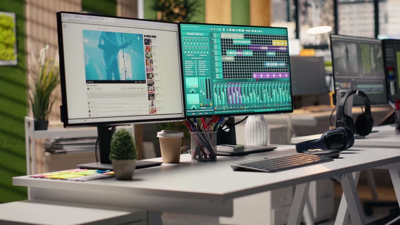 Empty PC running audio editing software displays DAW interface with tracks