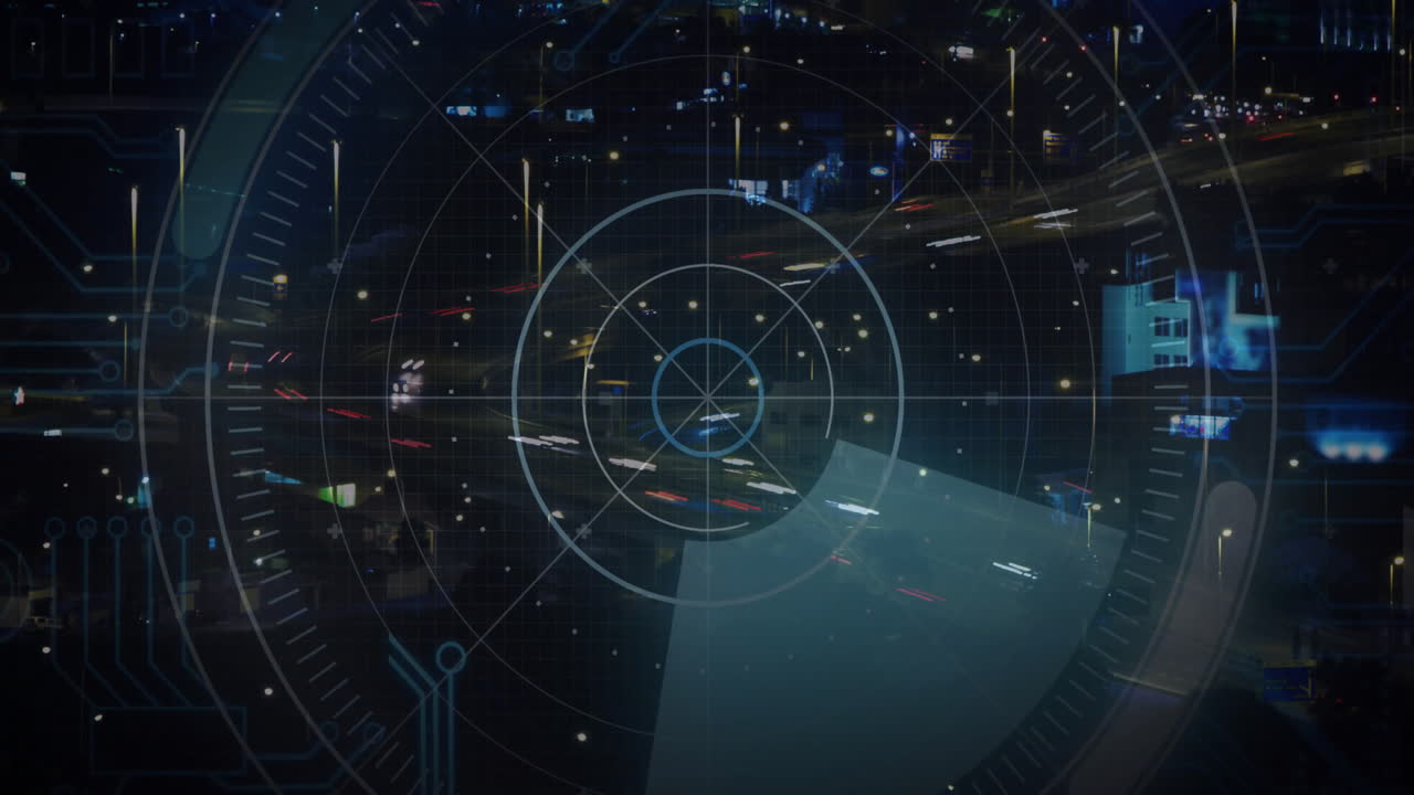 야간 도시를 스캔하는 스의 애니메이션