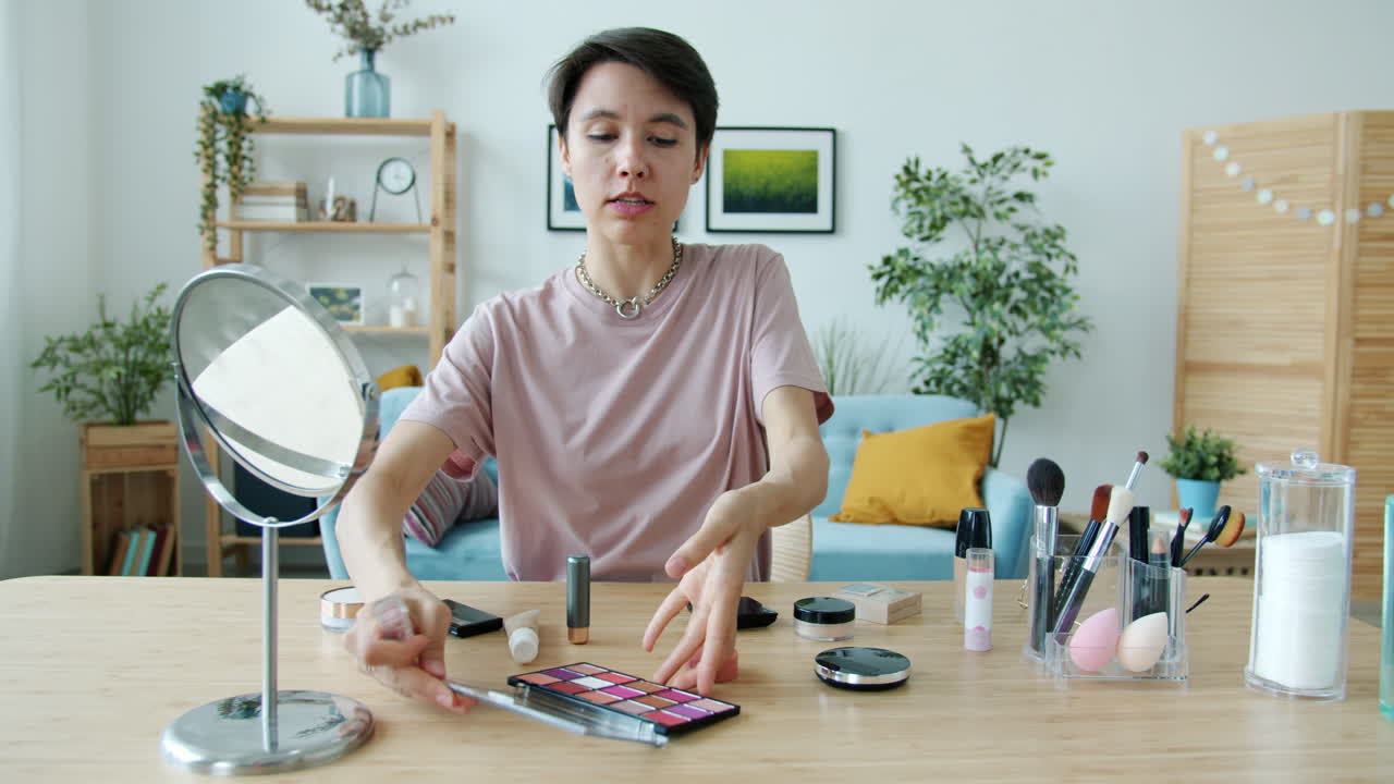 Makeup Tutorial with Eyeshadow Palette and Lipstick Application