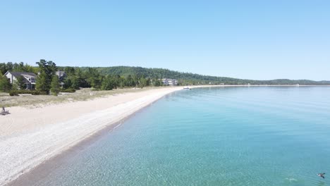 Casas-A-Lo-Largo-De-La-Costa-Del-Lago-Michigan,-Vista-Aérea-De-Drones