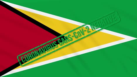 guyana swaying flag with green stamp of freedom from coronavirus, loop