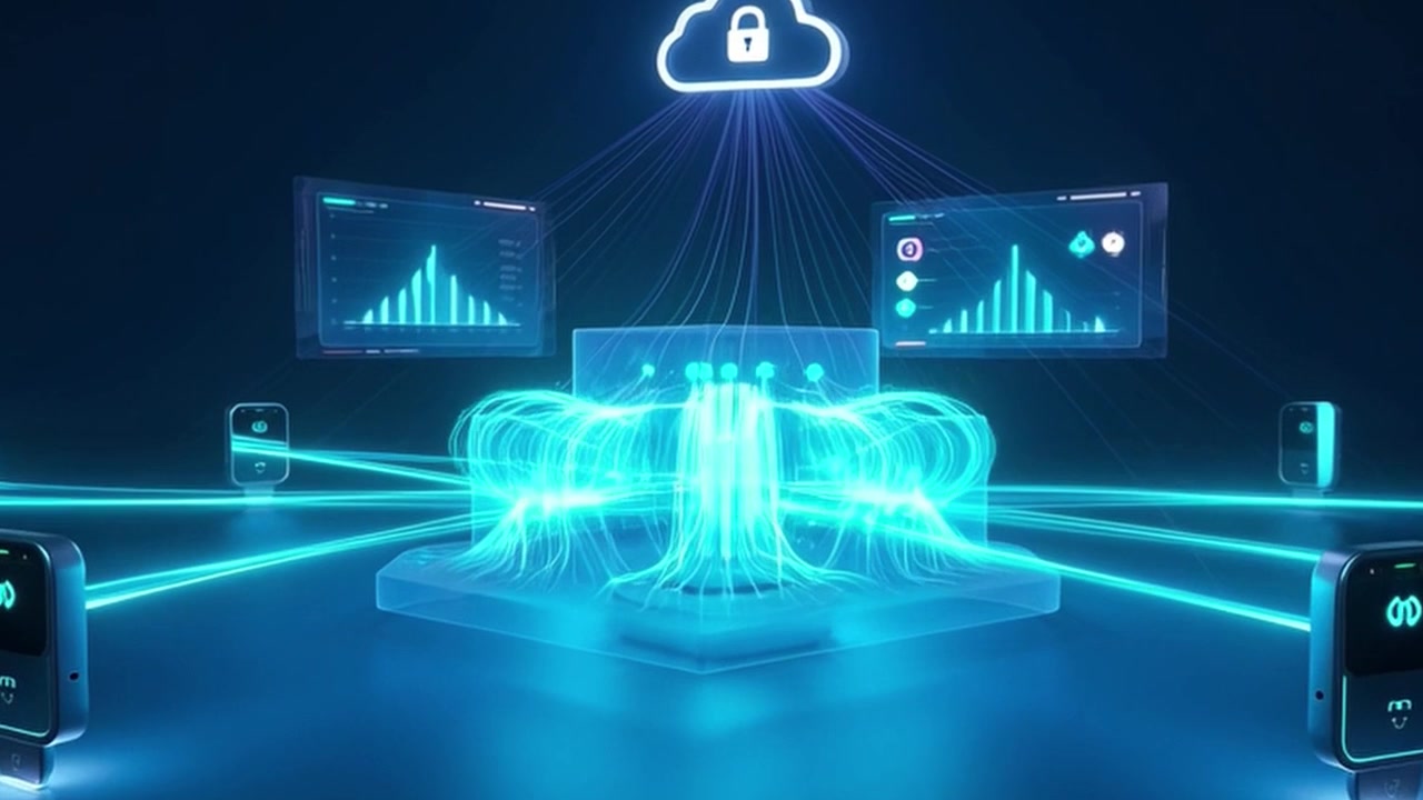 Digital Cloud Computing Network Connecting Devices with Data Visualization
