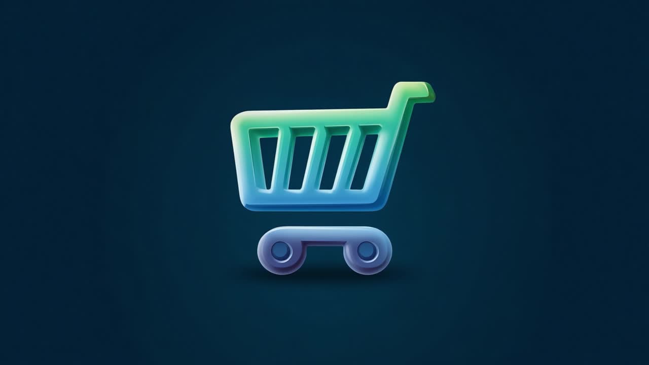 Logo stilizzato del carrello della spesa con un design moderno e colori sfumati su uno sfondo minimalista, ideale per concetti di e-commerce e vendita al dettaglio.