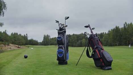 golf bags on a golf course