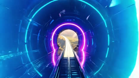 a futuristic tunnel with neon lights