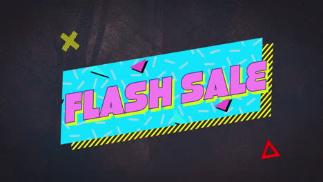 animación del texto de venta flash en la burbuja de habla retro con formas abstractas