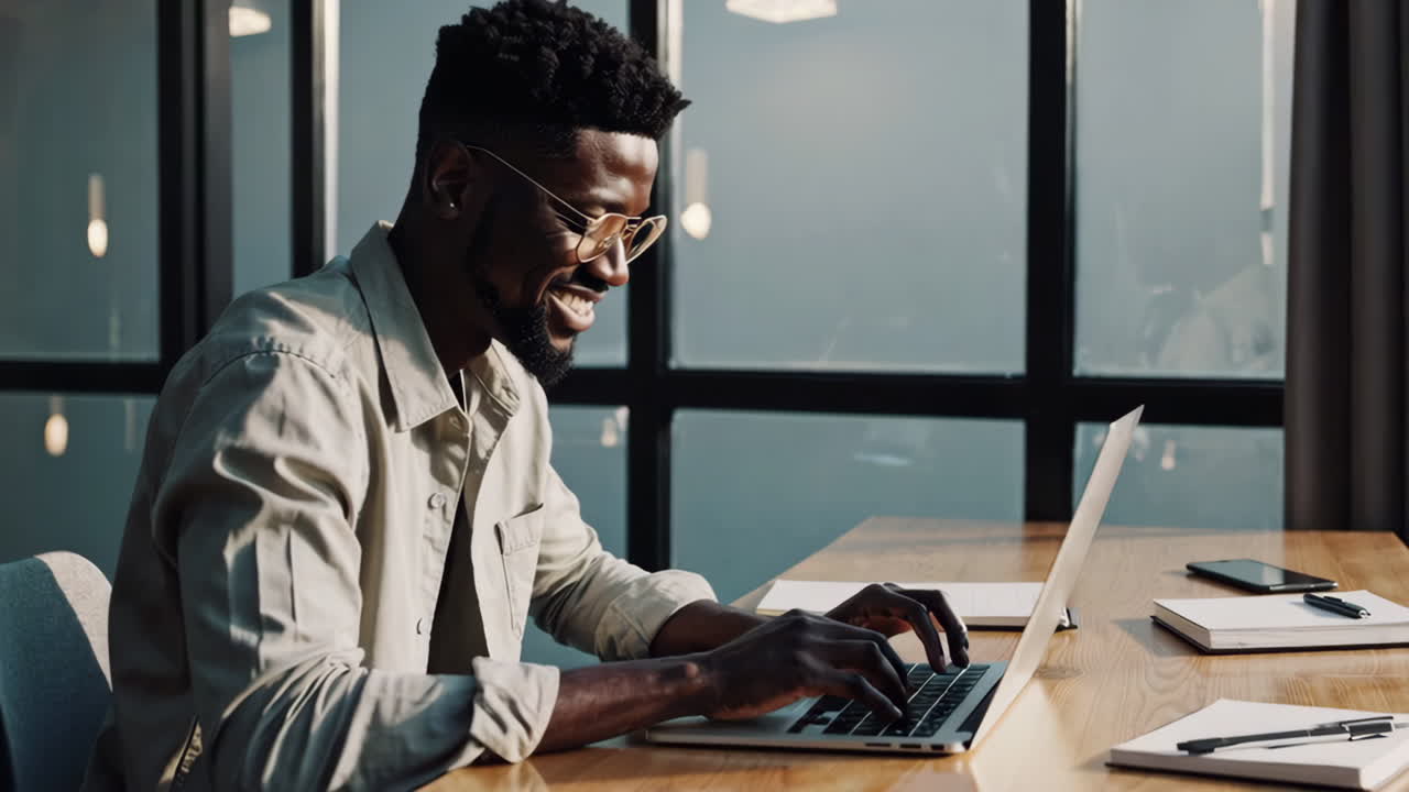 Man Working on Laptop in Office