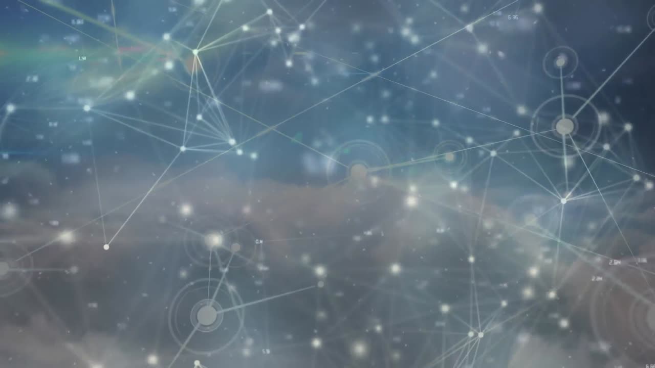 animación de la red de conexiones sobre el cielo y las nubes