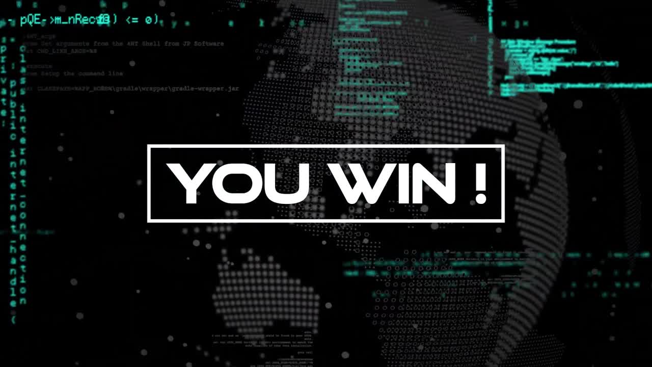 회전하는 지구와 컴퓨터 언어에 대한 텍스트를 이기는 애니메이션