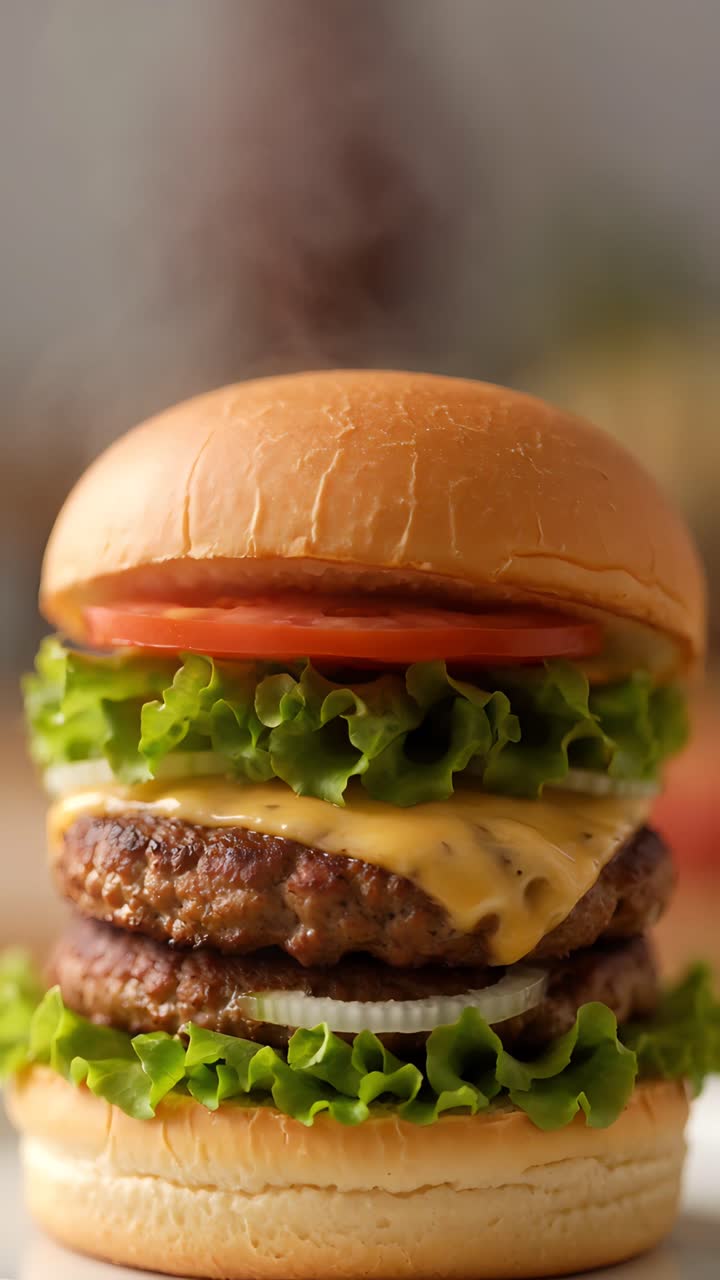Hamburger Succoso Primo Piano Sfondo Bokeh 4K