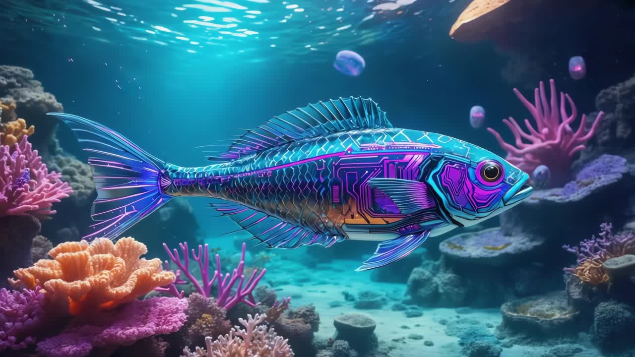 Futuristic AI Fish in a Coral Reef