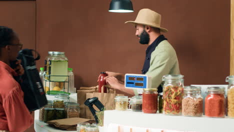 merchant gives food order for delivery