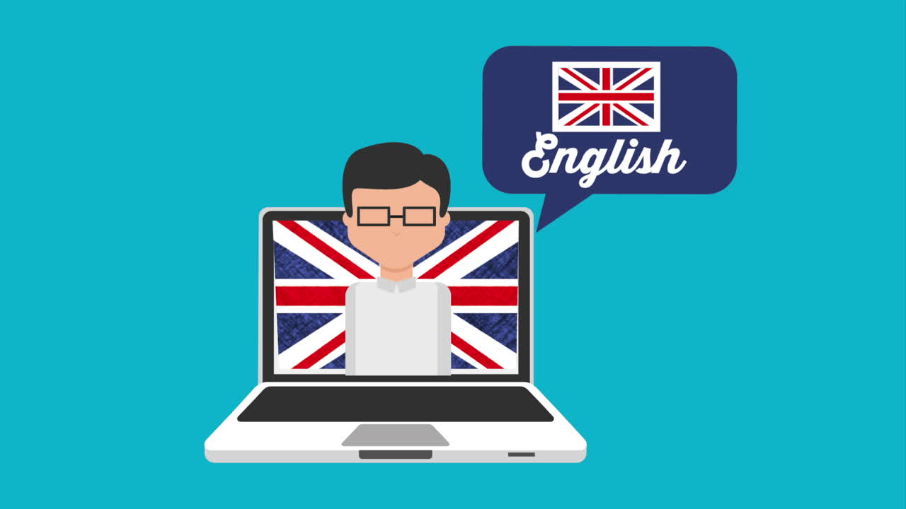aprender inglés con animación de portátil