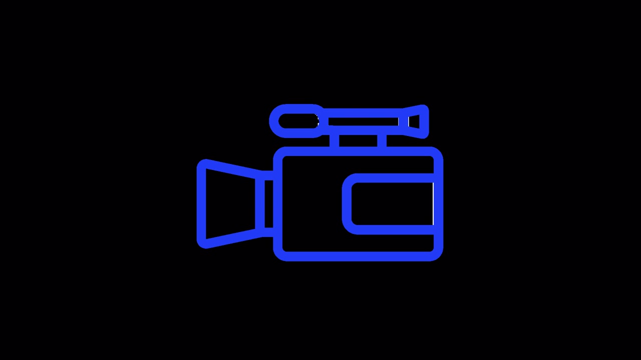 Blue Line Art Animation of a Video Camera Icon on Black Background