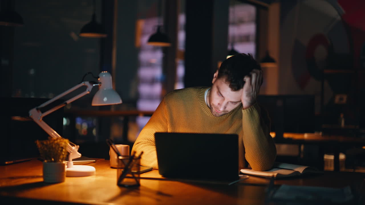 Man working late at night in the office
