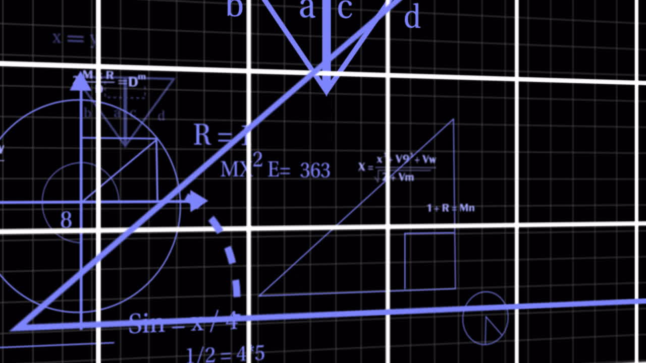 Animation of mathematical equations over black background