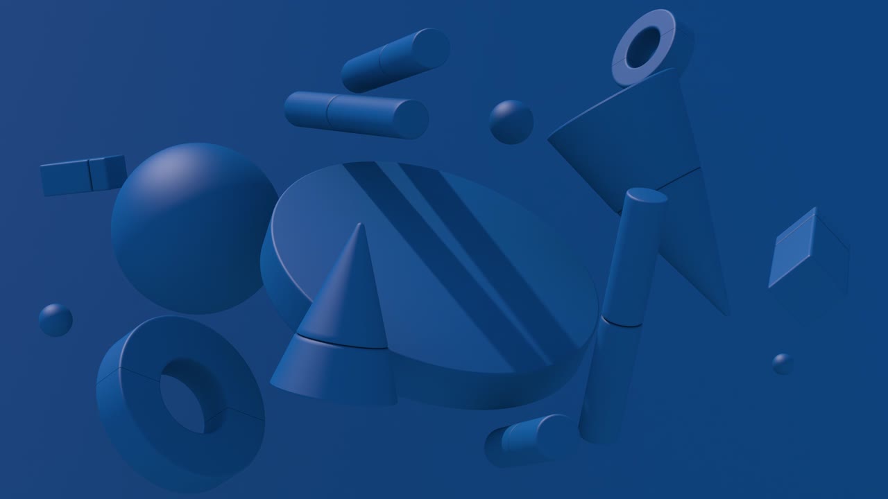 Forme geometriche blu in movimento. Animazione astratta, rendering 3D