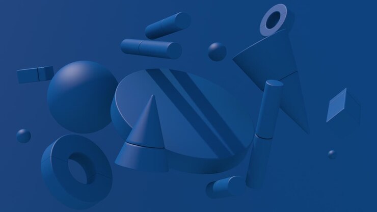 Blue geometric shapes moving. Abstract animation, 3d render.