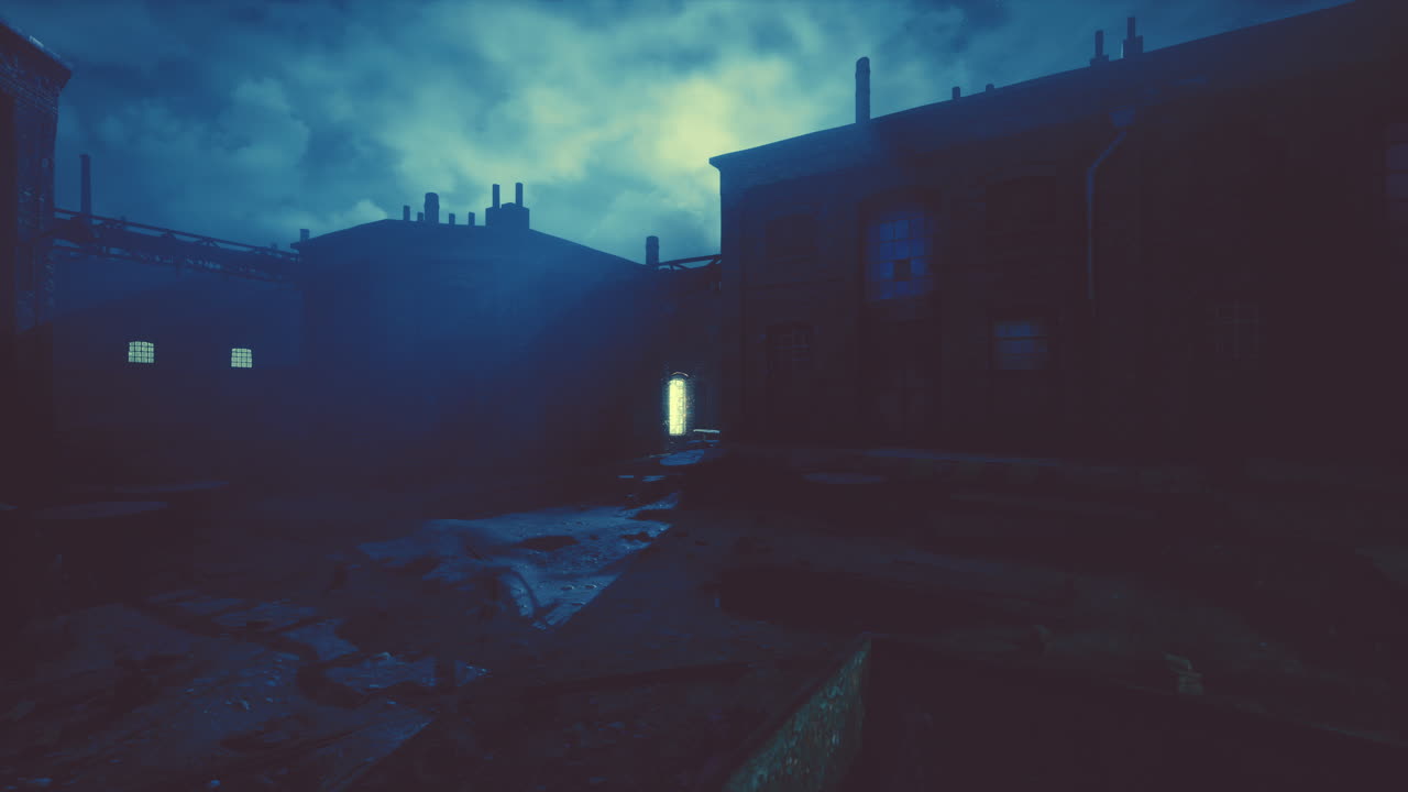 버려진 공장 의 야간 장면