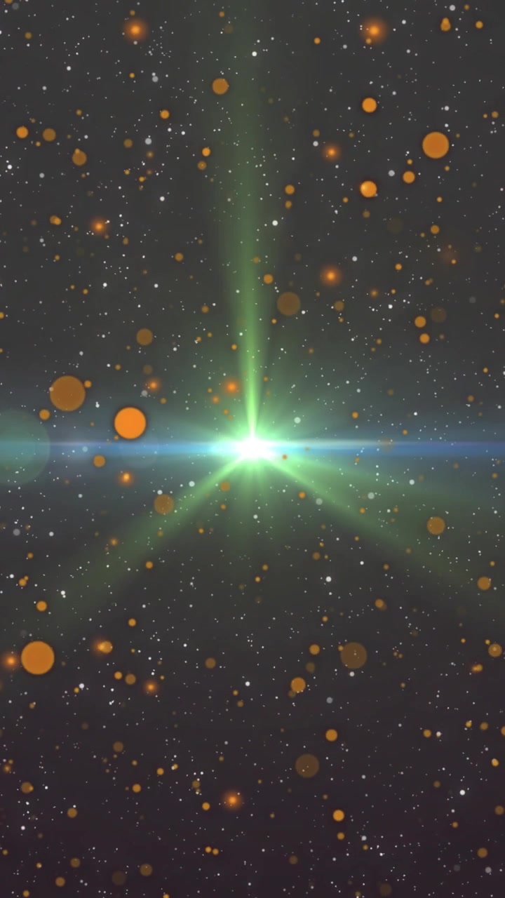 Verticale video: Groene kern licht op, vormt een verticale straal en blauwe gloed, creëert een constante uitbarsting.