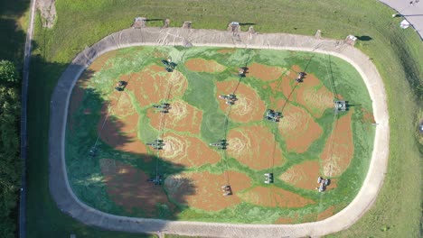 aerial view of algae pond with treatment system