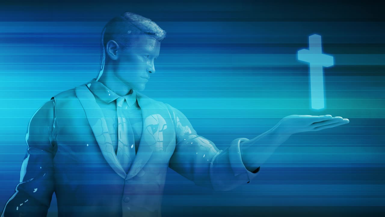 cruz cristiana con el hombre orando como un concepto