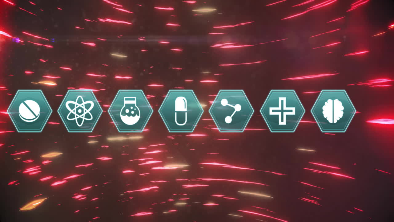 animación de iconos médicos sobre un fondo negro