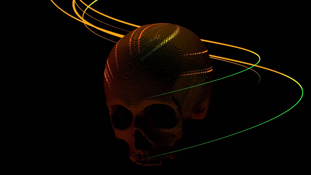 cráneo en 3d con líneas brillantes
