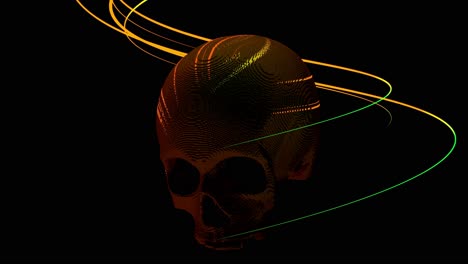 cráneo en 3d con líneas brillantes