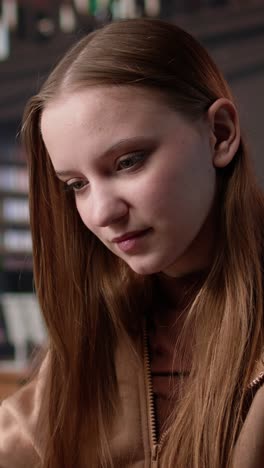 vertical video female student makes final preparations for her university periodicals